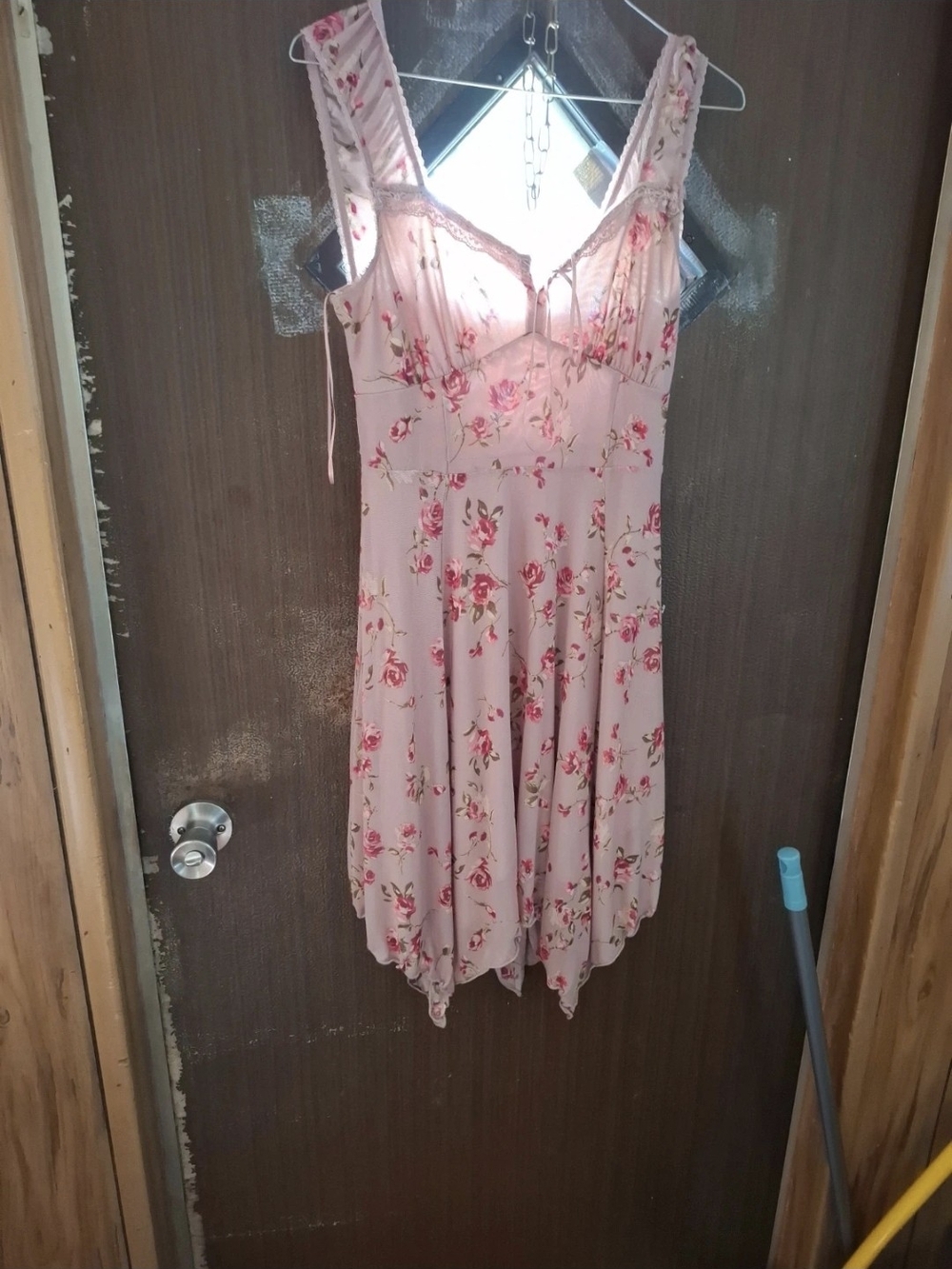 Floral Pink Lace-Trim Slip Dress